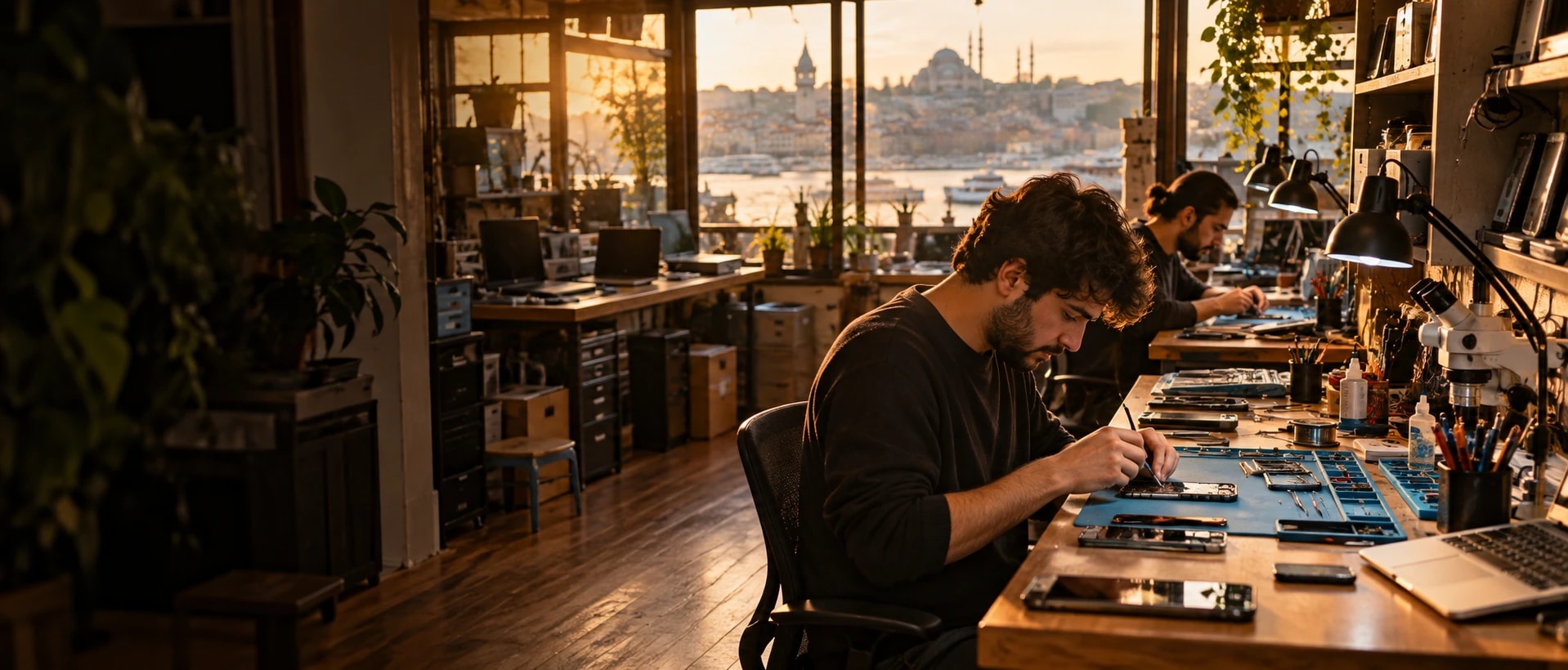 Telefon ve bilgisayar tamiri: iş yerinden bir görünüm