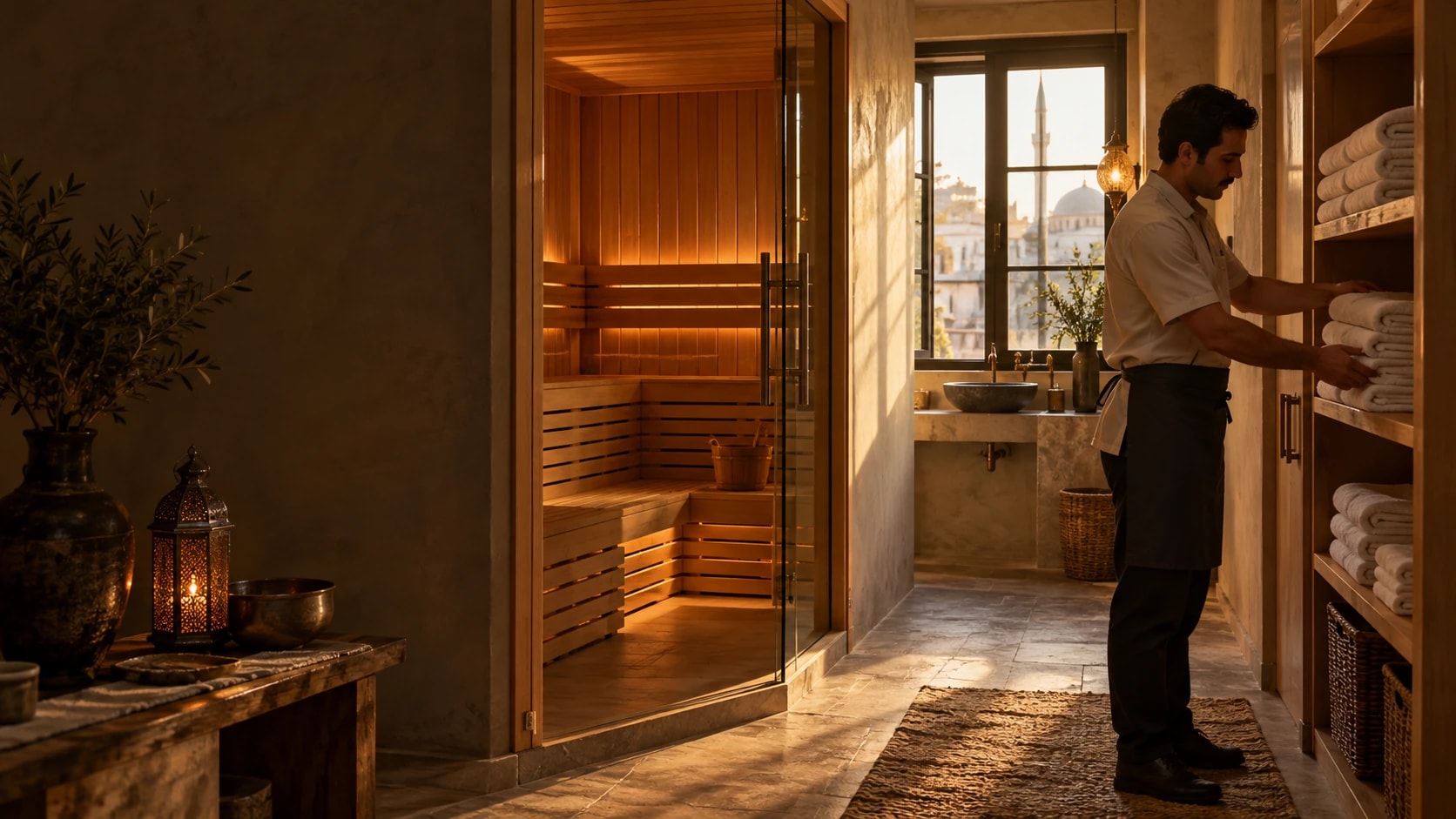 Sauna ve wellness merkezi: iş yerinden bir görünüm