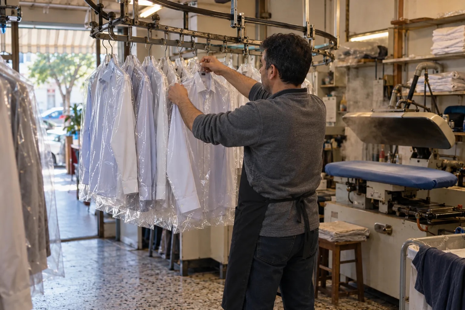 Kuru temizleme: iş yerinden bir görünüm